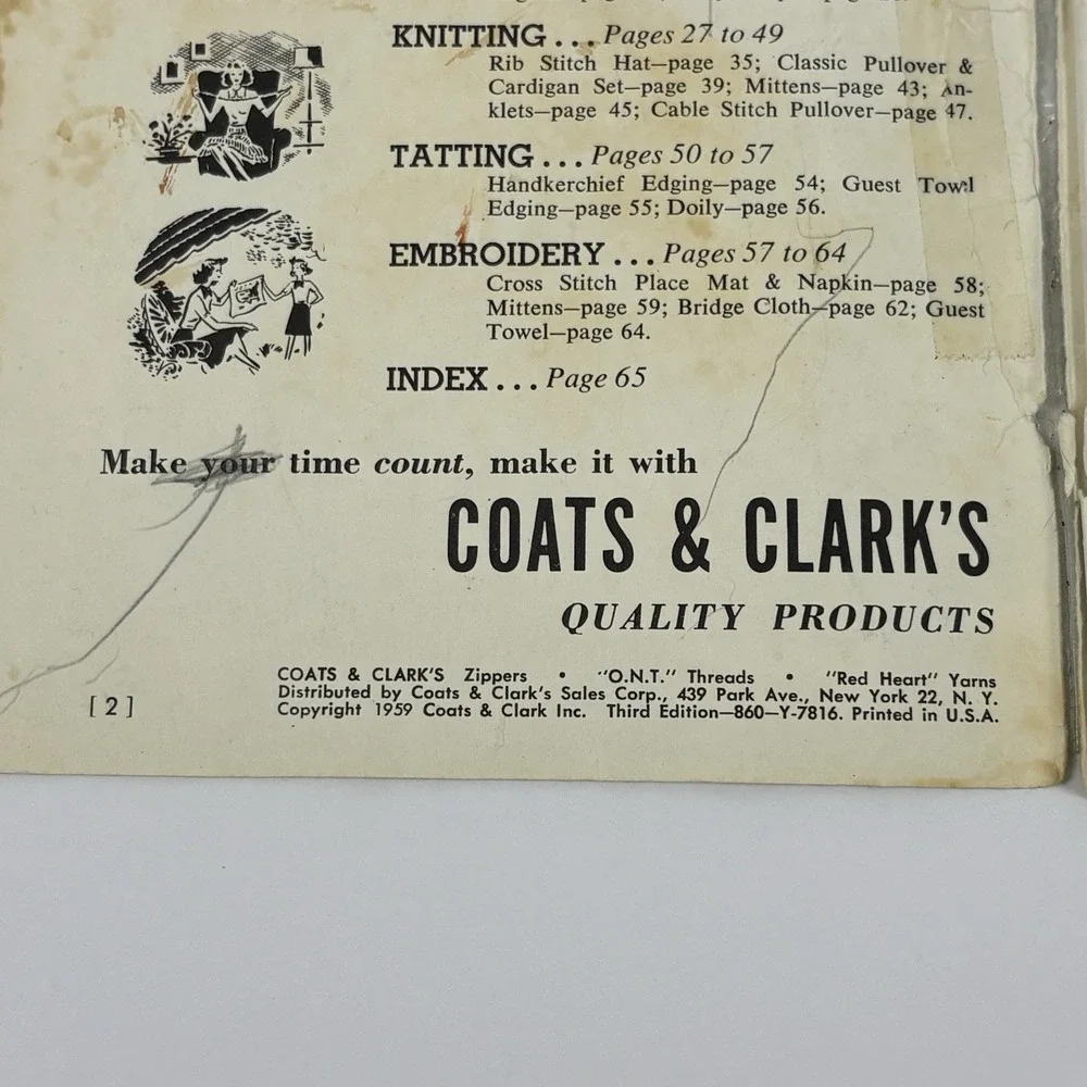 1959 Coats & Clark Learn How Book 170-B‎ Crochet Knit Tatting Embroidery Vintage